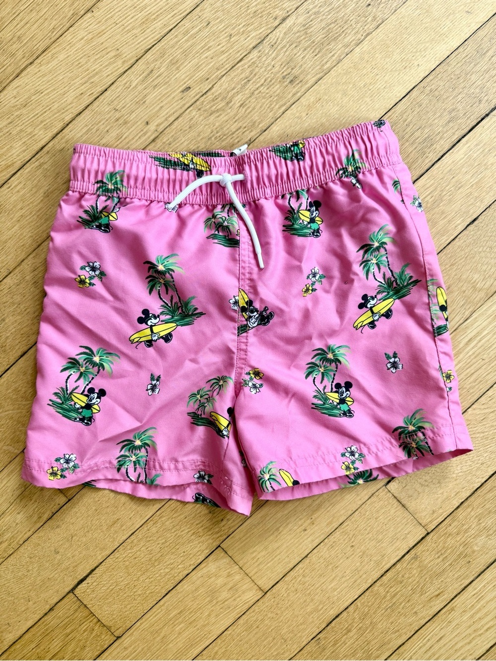 Janie and Jack Pink Mickey Mouse Surfing Swim Trunks